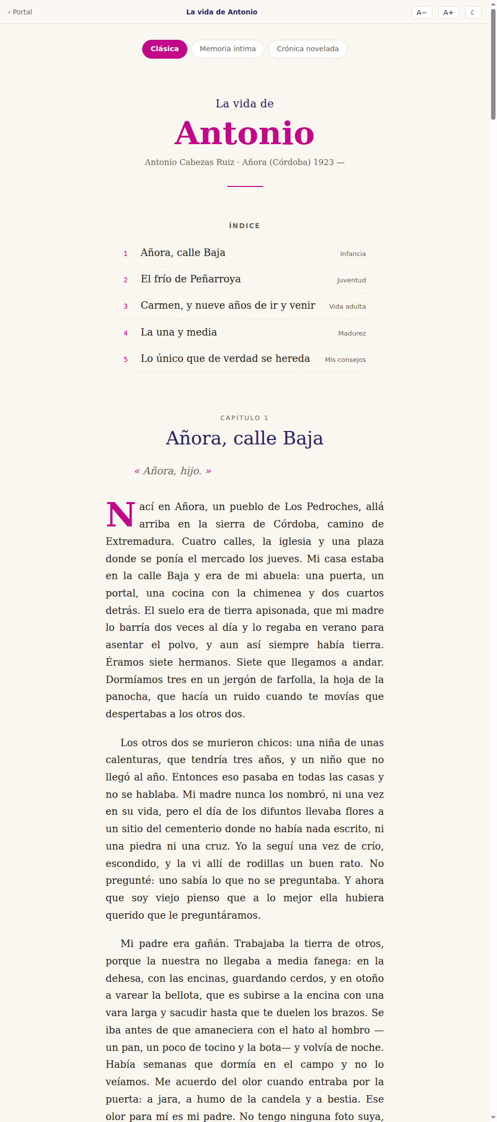 La lectura del libro en el portal de familia